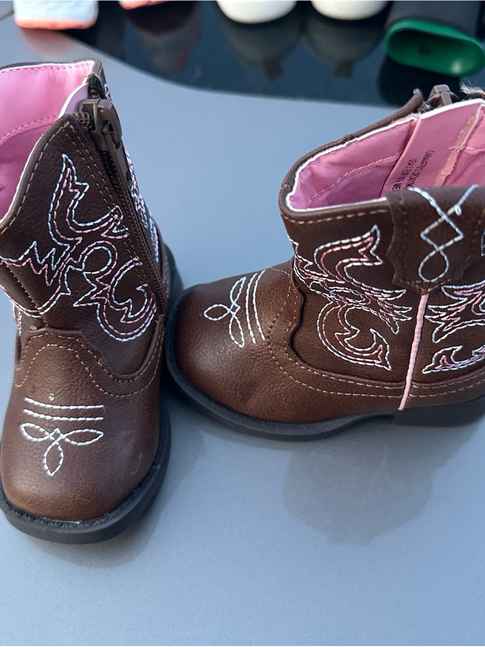 Kids Brown Cowboy Boots with Pink Lining - Toddler Western Stitch Boot